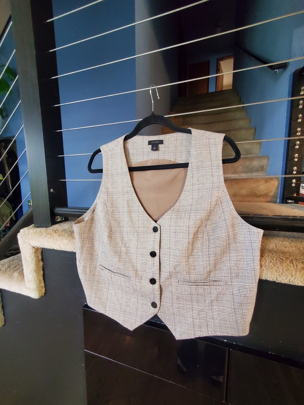 Halogen Tan and Black Plaid Tailored Vest